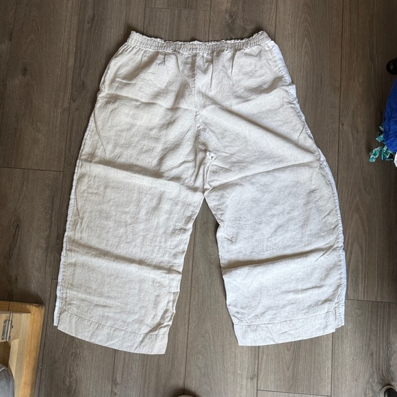 J.Crew Beige with White Stripe Pull on Draw String Linen Pants with pockets - Picture 2 of 10